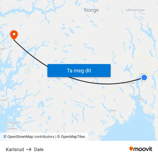 Karlsrud to Dale map