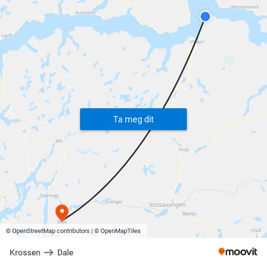 Krossen to Dale map