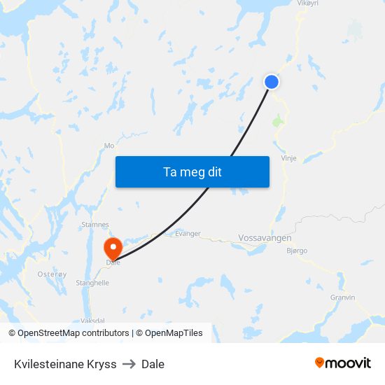 Kvilesteinane Kryss to Dale map