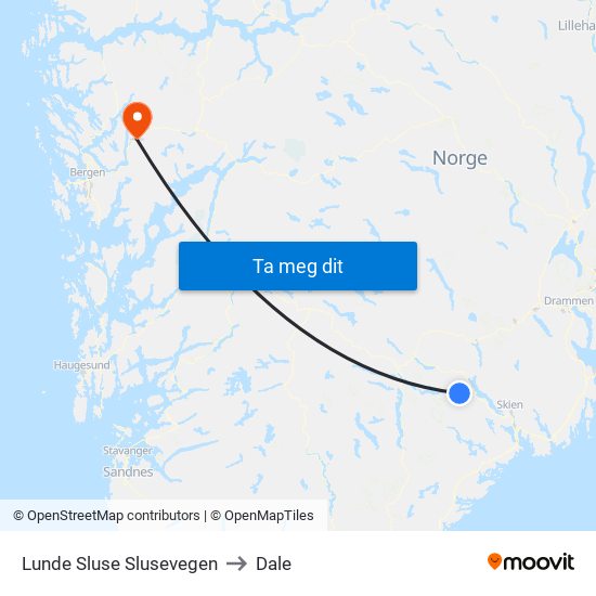 Lunde Sluse Slusevegen to Dale map