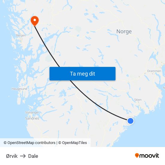 Ørvik to Dale map