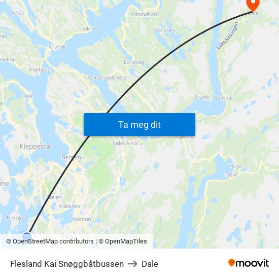 Flesland Kai Snøggbåtbussen to Dale map