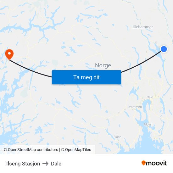 Ilseng Stasjon to Dale map