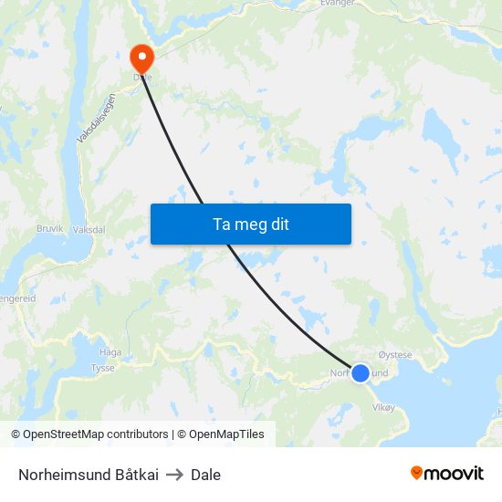 Norheimsund Båtkai to Dale map