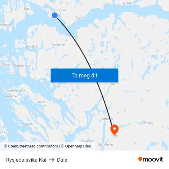 Rysjedalsvika Kai to Dale map