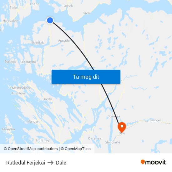 Rutledal Ferjekai to Dale map