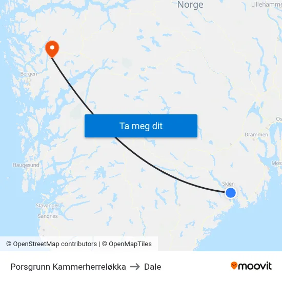 Porsgrunn Kammerherreløkka to Dale map