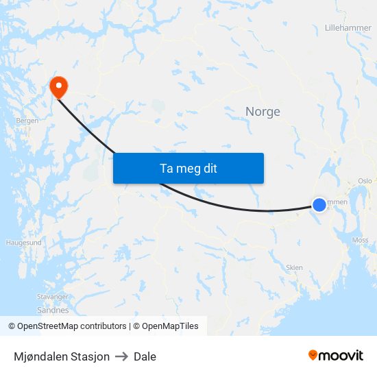 Mjøndalen Stasjon to Dale map