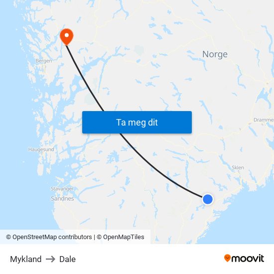 Mykland to Dale map