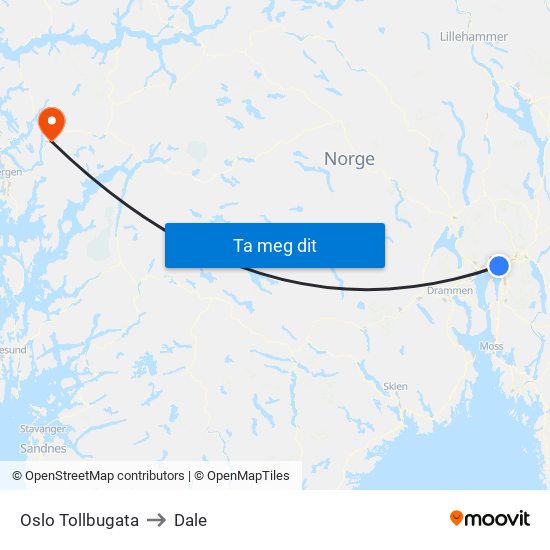 Oslo Tollbugata to Dale map