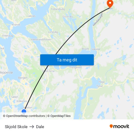 Skjold Skole to Dale map