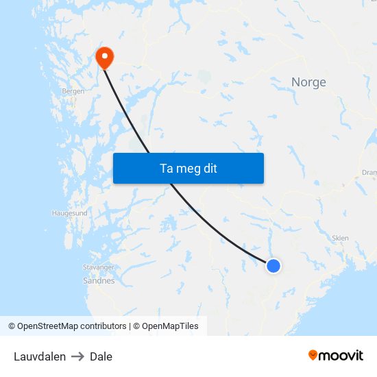 Lauvdalen to Dale map