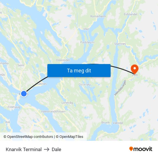 Knarvik Terminal to Dale map