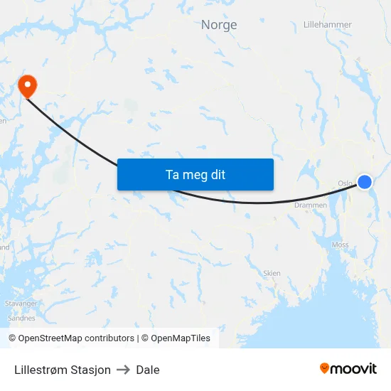 Lillestrøm Stasjon to Dale map