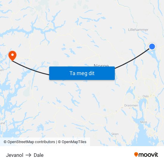 Jevanol to Dale map