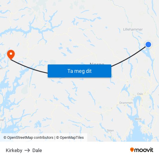 Kirkeby to Dale map