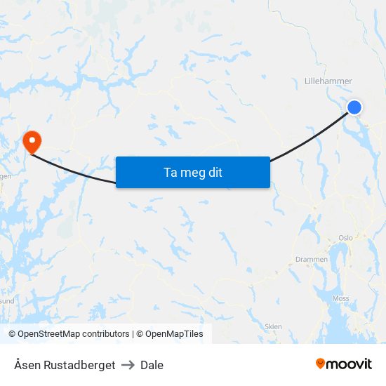 Åsen Rustadberget to Dale map