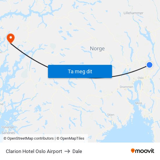 Clarion Hotel Oslo Airport to Dale map