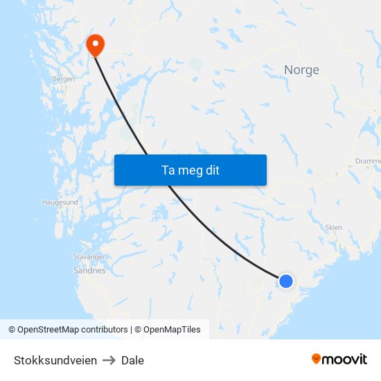 Stokksundveien to Dale map