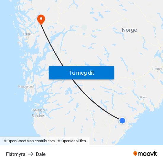 Flåtmyra to Dale map