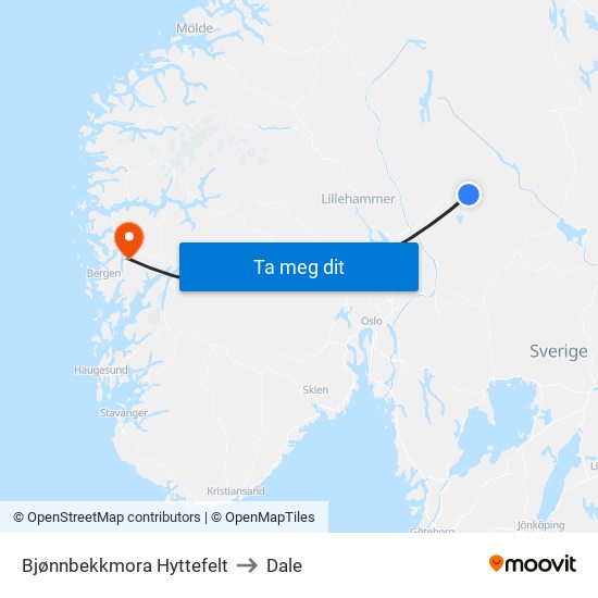 Bjønnbekkmora Hyttefelt to Dale map