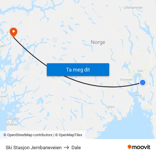 Ski Stasjon Jernbaneveien to Dale map