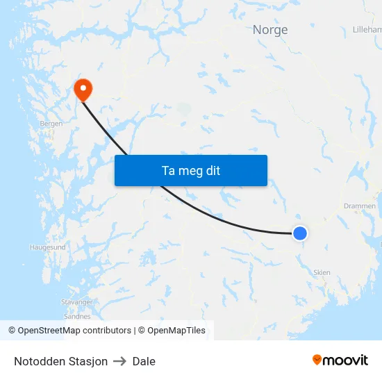 Notodden Stasjon to Dale map