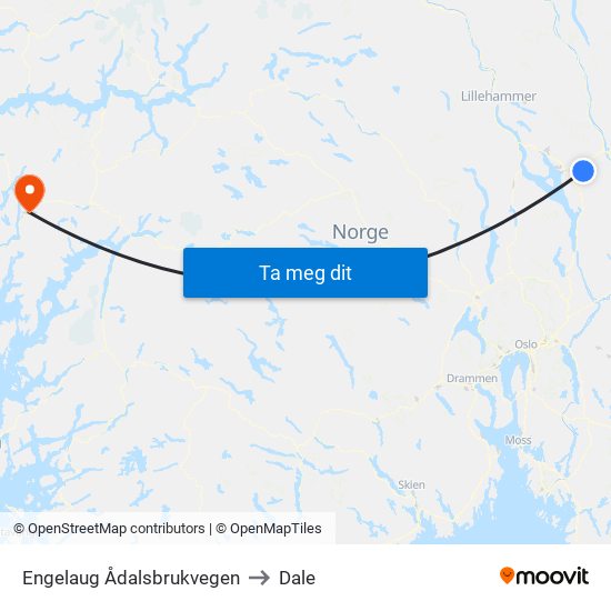 Engelaug Ådalsbrukvegen to Dale map