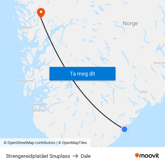 Strengereidplatået Snuplass to Dale map