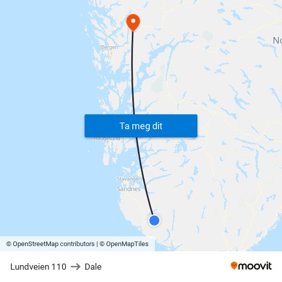 Lundveien 110 to Dale map