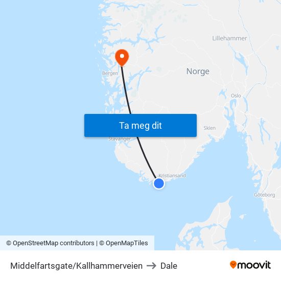 Middelfartsgate/Kallhammerveien to Dale map