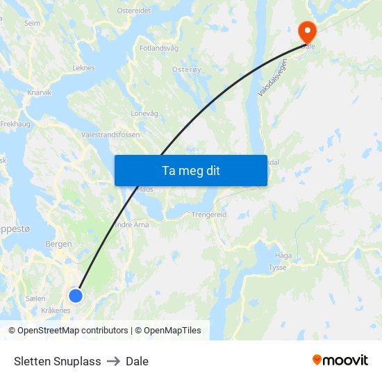 Sletten Snuplass to Dale map