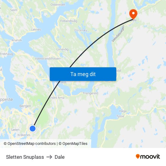 Sletten Snuplass to Dale map
