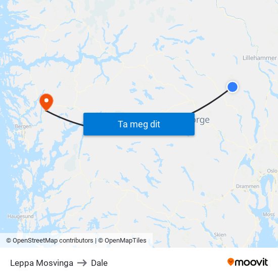 Leppa Mosvinga to Dale map