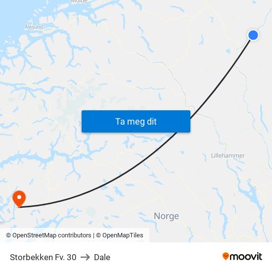 Storbekken Fv. 30 to Dale map