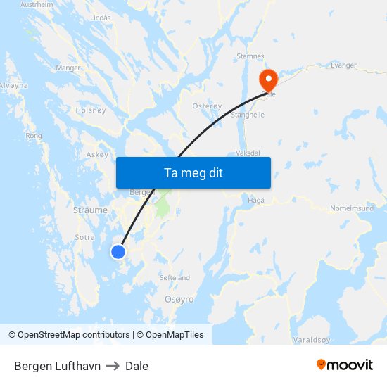 Bergen Lufthavn to Dale map