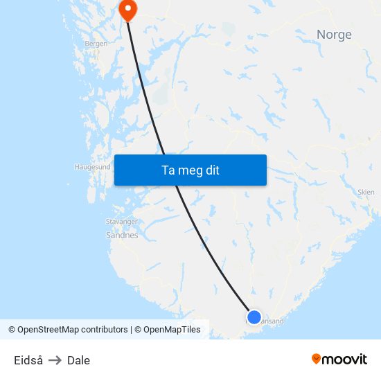 Eidså to Dale map