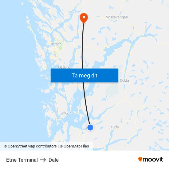 Etne Terminal to Dale map