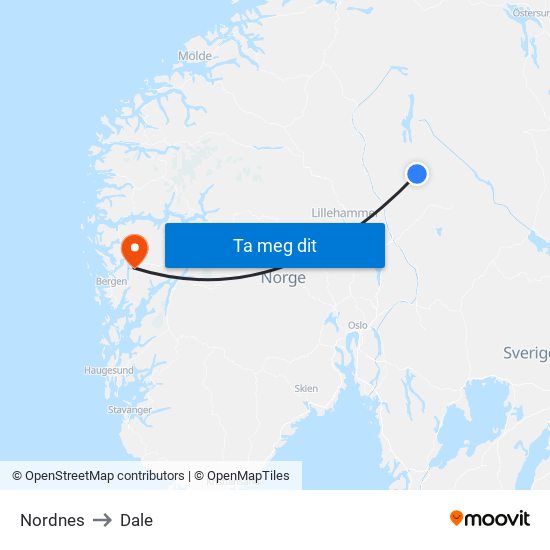 Nordnes to Dale map
