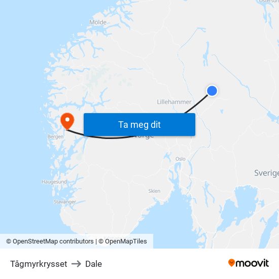 Tågmyrkrysset to Dale map