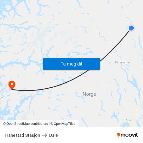 Hanestad Stasjon to Dale map