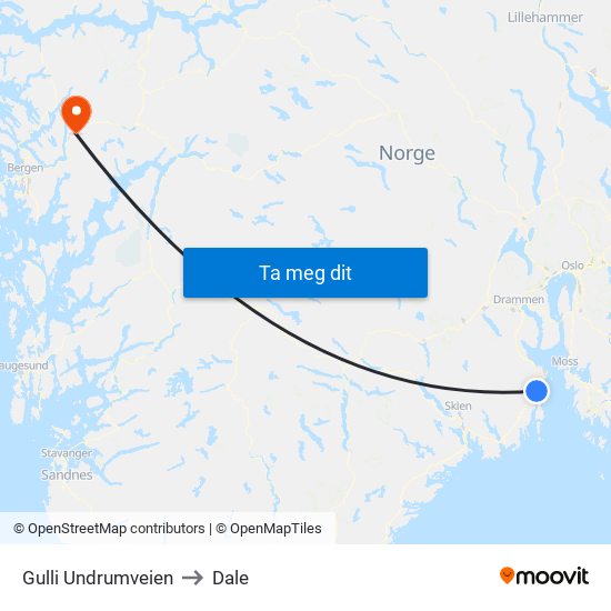 Gulli Undrumveien to Dale map