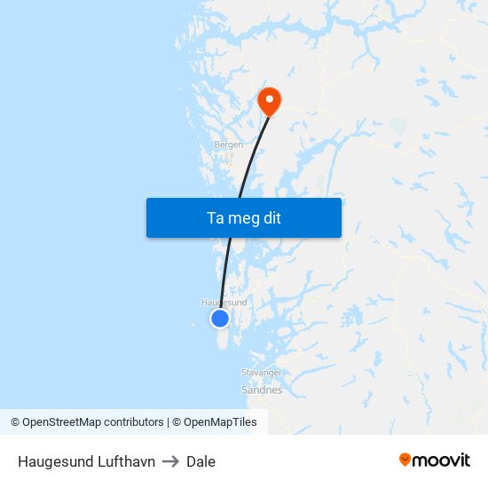 Haugesund Lufthavn to Dale map