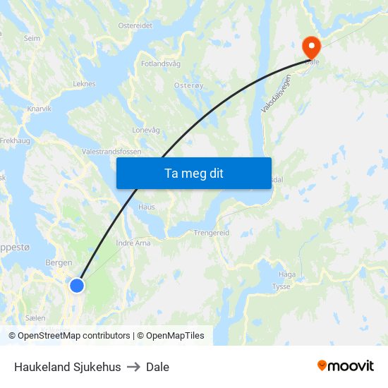 Haukeland Sjukehus to Dale map