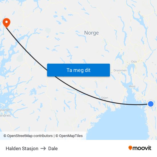 Halden Stasjon to Dale map