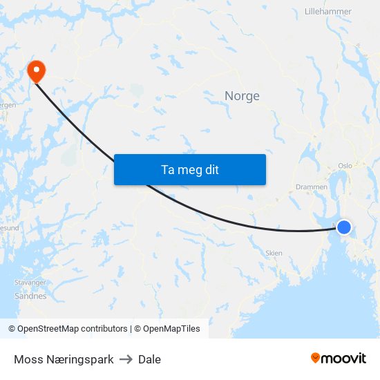 Moss Næringspark to Dale map