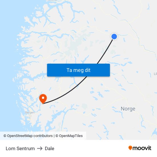 Lom Sentrum to Dale map