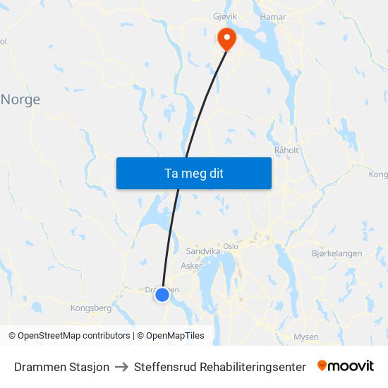 Drammen Stasjon to Steffensrud Rehabiliteringsenter map