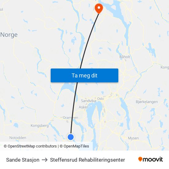 Sande Stasjon to Steffensrud Rehabiliteringsenter map