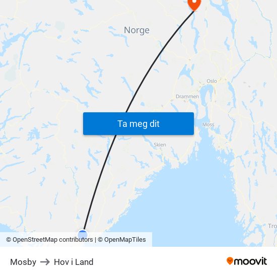 Mosby to Hov i Land map